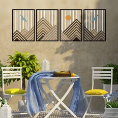 4 Pcs Geometric Mountain Wall Art, Bird & Sun Nature Metal Wall Decor, Modern…