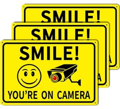 4-Pack Smile You’re On Camera Signs 8″x12″ Rust Free Aluminum Video Surveillance