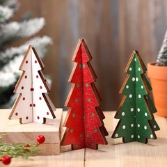 Yookeer Christmas Decor 3 Pieces Wood Table Rustic Christmas Tree Farmhouse W…