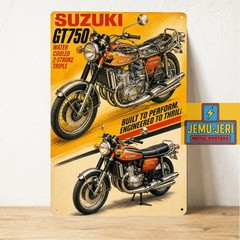 Vintage Suzuki GT750 2-Stroke Triple Metal Sign 8×12 Retro Motorcycle Poster