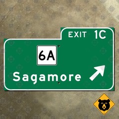Massachusetts Mid-Cape Highway US route 6 exit 1C sign Sagamore 14×8