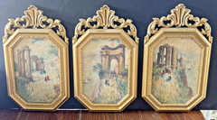 3 Vintage Syroco Roman Arches Wall Plaques Gold Baroque Mid Century Modern USA