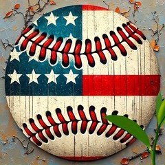 Vintage Patriotic USA Flag Baseball Metal Sign 4th July Porch Holiday Wall Decor