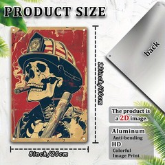 Vintage Firefighter Skull Tin Metal Signs – 8×12″ | Rust-Proof & UV Protected Al