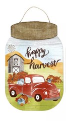 Happy Harvest Mason Jar Sign Autumn Fall Truck Pumpkin Farm Wall Door Porch NEW