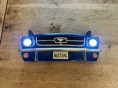 Ford Mustang Blue Lighted Metal Glass Wall Sign Working Headlights