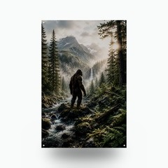 Waterfall Valley Bigfoot Metal Wall Art, Sasquatch Aluminum Sign