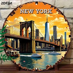 New York City Sign Aluminum Sign 8 Inch Round Brooklyn Bridge Funny Decor