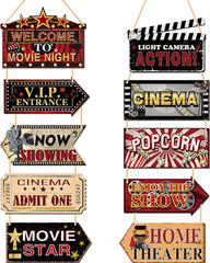 10 Pieces Wooden Movie Theater Decor Hanging Vintage Decor Classic Home Theater