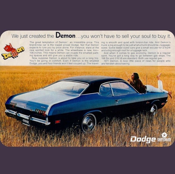 1971 Dodge Demon ***Vintage Ad Adaptation Tin Sign*** 8″ x 12″
