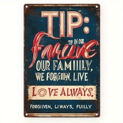 Family Love Always Metal Sign Vintage Inspirational Home Living Room Wall Decor