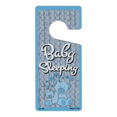 Door Knob Hanger, Metal, Baby Sleeping (Boys, Blue), 4″ x 9″