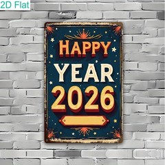 Retro 2026 New Year Metal Sign Vintage Happy Year Celebration Home Decoration