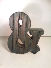 Decorative Sign ”And” Symbol Grey Ribbed Wood Look 8” H x 6” W Table Decor