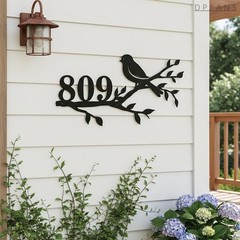 Personalized Bird Motif Metal Sign, Custom House Number Plaque