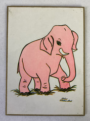 Vintage Pink Elephant Plaque Signed Arla Alexander Kentucky Artist 5″ x 7″ RARE