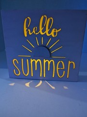 Hello Summer Light Up Unfinished Wood Sign Missing Battery Cover 7″x8″x1″