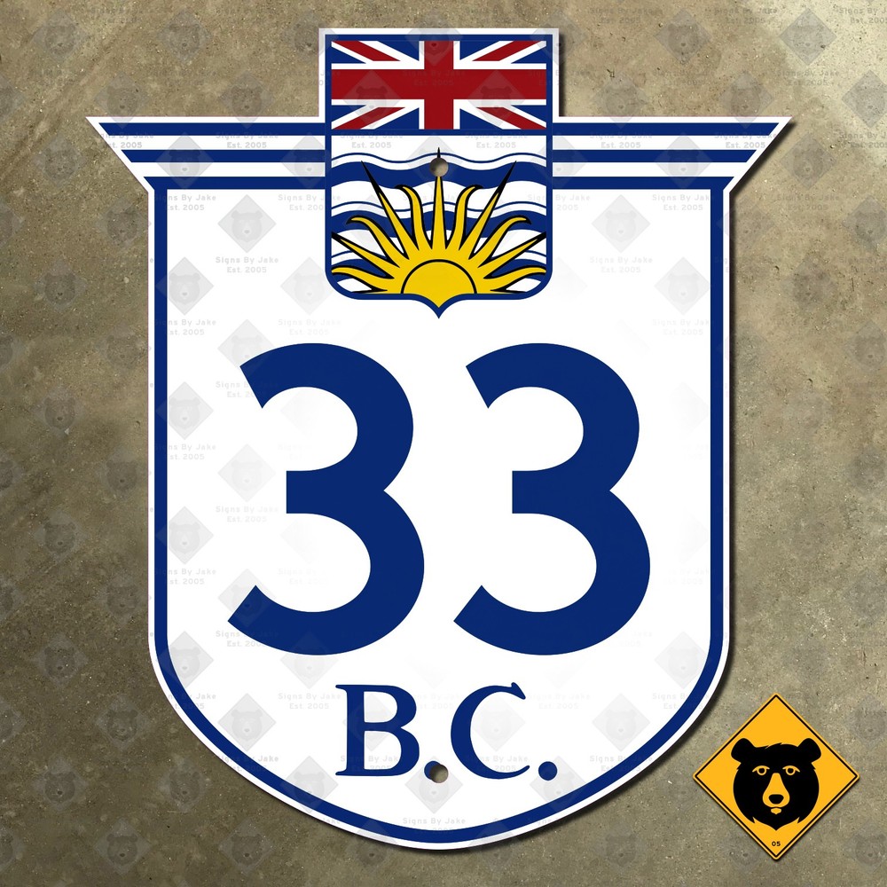 British Columbia highway 33 road route sign Canada Rock Creek Kelowna 20×23