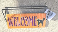 12029 Metal Spinner Sign 2 Sided Welcome Trick Or Treat Black And Orange Cat New
