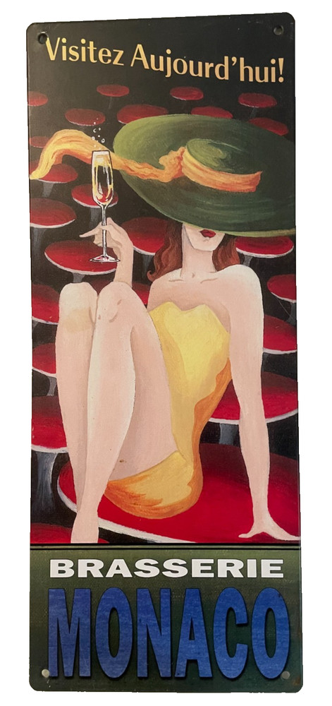 Vintage Brasserie Monaco Visitez Aujourd’hui! Tin Wall Hanging 15.25 x 6.25