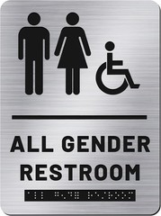 Unisex Bathroom Sign with Braille Unisex Handicap Bathroom Sign (Silver)