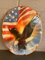 American Flag Bald Eagle Acrylic Print Decoupage Wood Hanging Art Patriotic Vtg