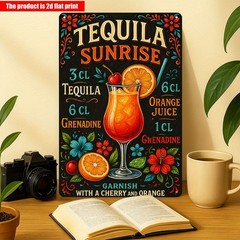 Tequila Sunrise Cocktail Recipe Metal Tin Sign Bar/Pub Wall Decor 2D Flat Print