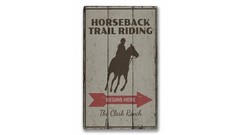 Horseback Trail Rider Novelty Distressed Sign, Personalized Wood Sign