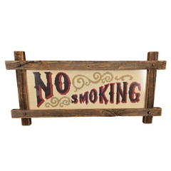 Vtg Rustic NO SMOKING Cross Stitch Gallery Framed Wall Art Sign 22.5″ X 8.25″