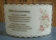 50th Anniversary – Curved Glass Plaque w/ Poem- Lace and Rose Design