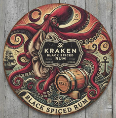 The Kraken Black Spiced Rum 12″ Diameter Novelty Metal Sign Made In USA