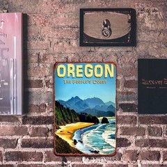 Oregon Coast Metal Tin Sign – Vintage Pacific Northwest Beach Wall Decor