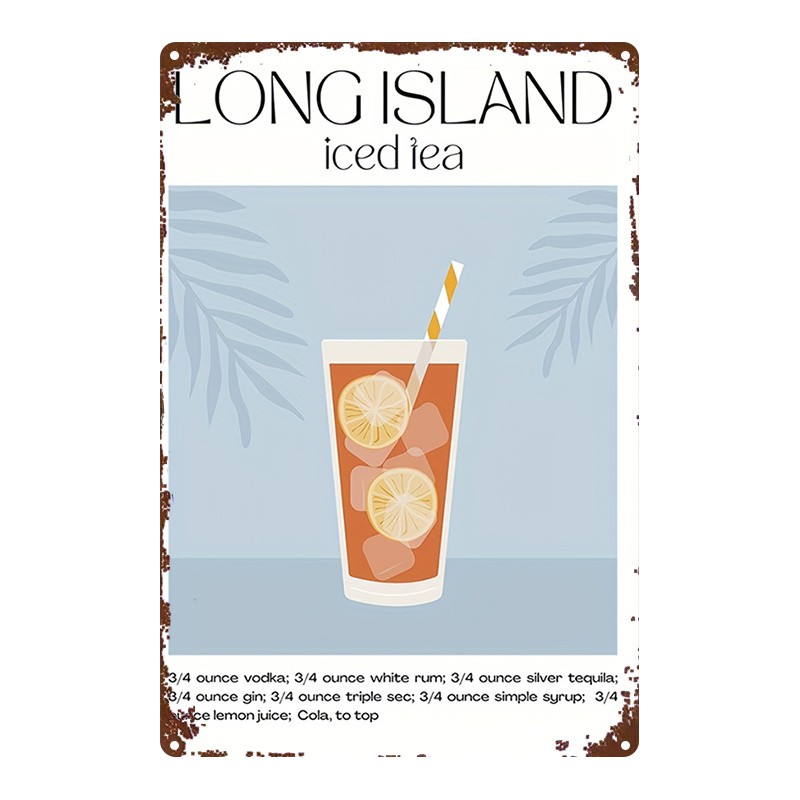2D Flat, 1pc, Metal Sign, Long Island Iced Tea Illustration Tin Sign Poster