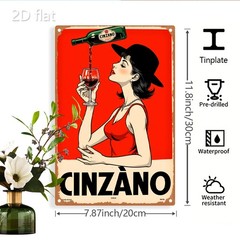 2D Flat, 1pc Vintage Cinzano Champagne Advertisement Tin Metal Signs 8×12