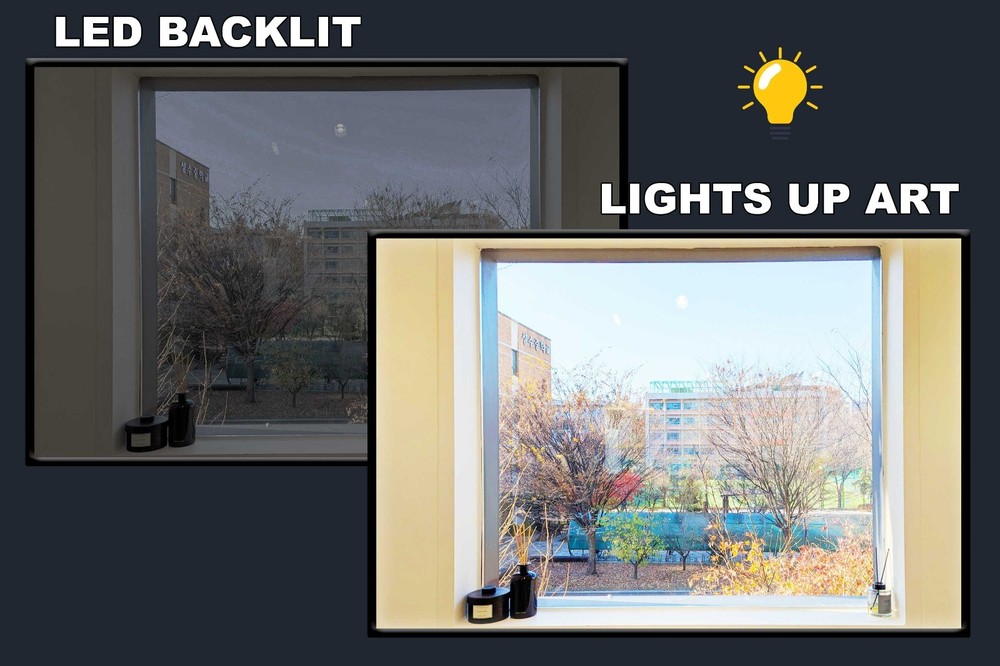 LED Backlit Window View Wall Art Lighted Frame – city candle tree fall