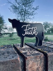 Faith Distressed Black Cow Farmhouse Shelf Sitter NEW