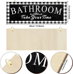 Jetec Buffalo Plaid Bathroom Decor Wooden Vintage Bathroom Wall Sign 13.8 X 5.1