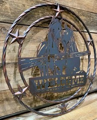 Western Rustic Welcome Sign, Horses & Barn Stars, Twisted Rope Ring, 23″