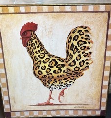 Pier 1 Leopard Print Rooster Wall Art Farmhouse Chicken Plaque J Wiens