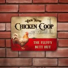 Personalized Chicken Coop Red and White Metal Sign OR White Sign / Sticker