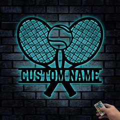 Personalized Tennis Playing Metal Sign With Led Lights, Tennis Player Name Sign
