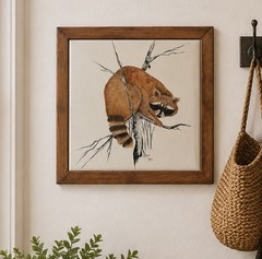 VTG Ceramic Tile Wall Art Hand Painted Raccoon Framed Wildlife Jan Fegley 1983