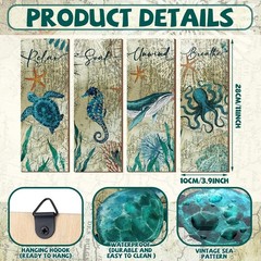 Qunclay 4 Pieces Beach Bathroom Decor Wall Sign Ocean Decor Sea Turtle Wall Art