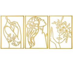 3 PCS Gold Metal Wall Decor Minimalist Line Art Female Body Room 15 Inch