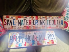 Set Of 2 Cut Real License Plate Happy Hour Signs Colorful Bar Wall Decor Tequila