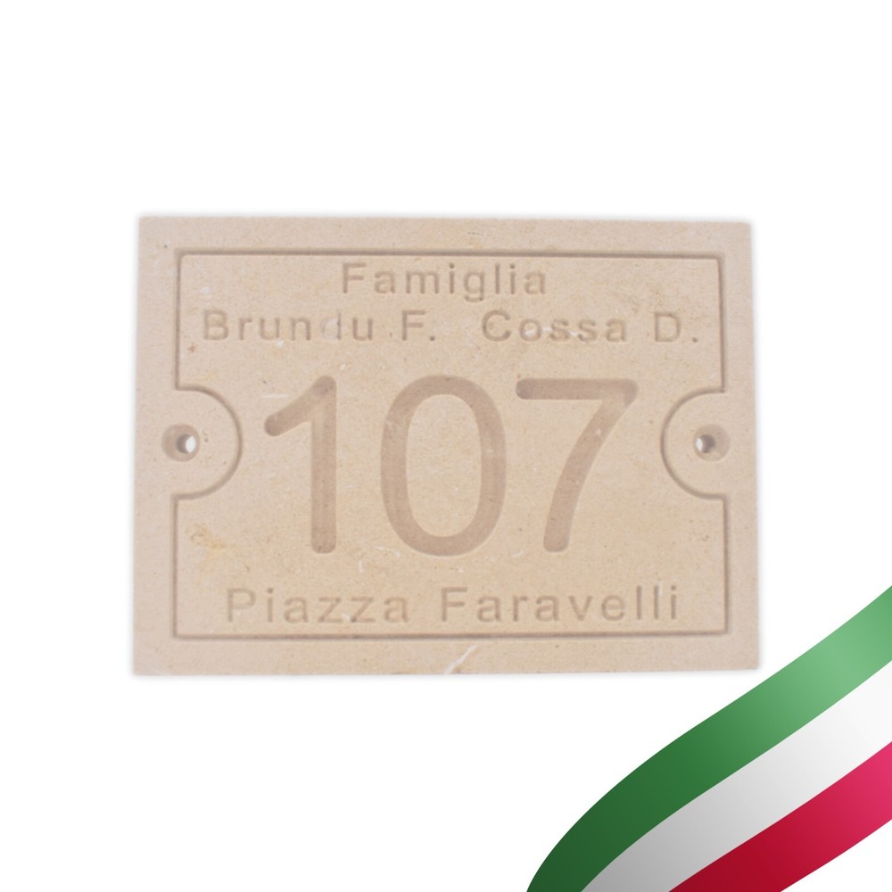 Personalized CIVIC number engraved with name of the Via in Pietra Leccese 20X15