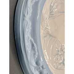 Pair Vtg Chalkware Cameo Wall Plaques Blue White Oval Relief Portraits 12×10.5″