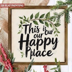 This Is Our Happy Place Green Foliage Rustic Framed Tabletop Wooden Sign
