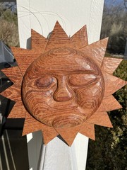 Carved Hard Wood Sun Face 3D Wall Hanging Double Sided Decorative