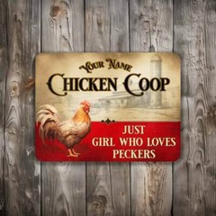 Personalized Chicken Coop Red and White Metal Sign OR White Sign / Sticker